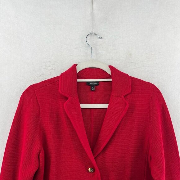 Talbots Blazer Jacket Womens S Red Ruffle Trim Business Casual Button Up Classic - Picture 6 of 12